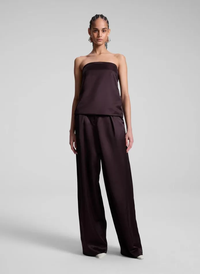 Women Bottoms ALC Ryder Satin Wide Leg Pant Chocolate Plum