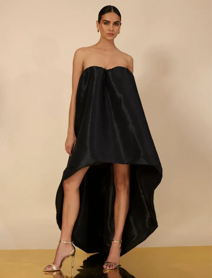 Women Bronwen Strapless HighLow Gown Black BCBG Dresses