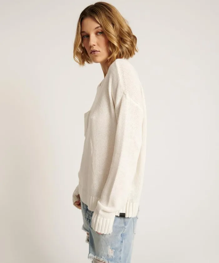 Women CLASSIC POCKET CHUNKY KNIT SWEATER WHITE One Teaspoon Knitwear Women CLASSIC POCKET CHUNKY KNIT SWEATER WHITE One Teaspoon Knitwear