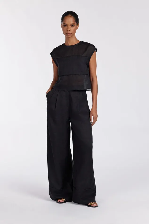 Women Co Ord Sets DISSH KAI BLACK RAMIE PANELLED TOP