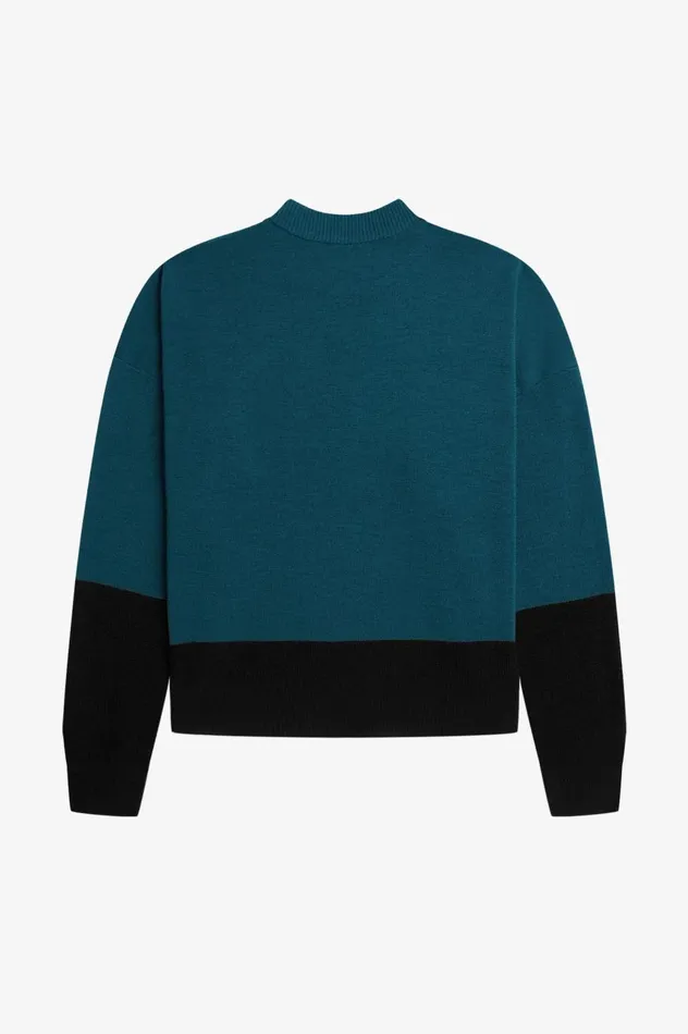 Women Colour Block Jumper Petrol Blue Fred Perry Knitwear