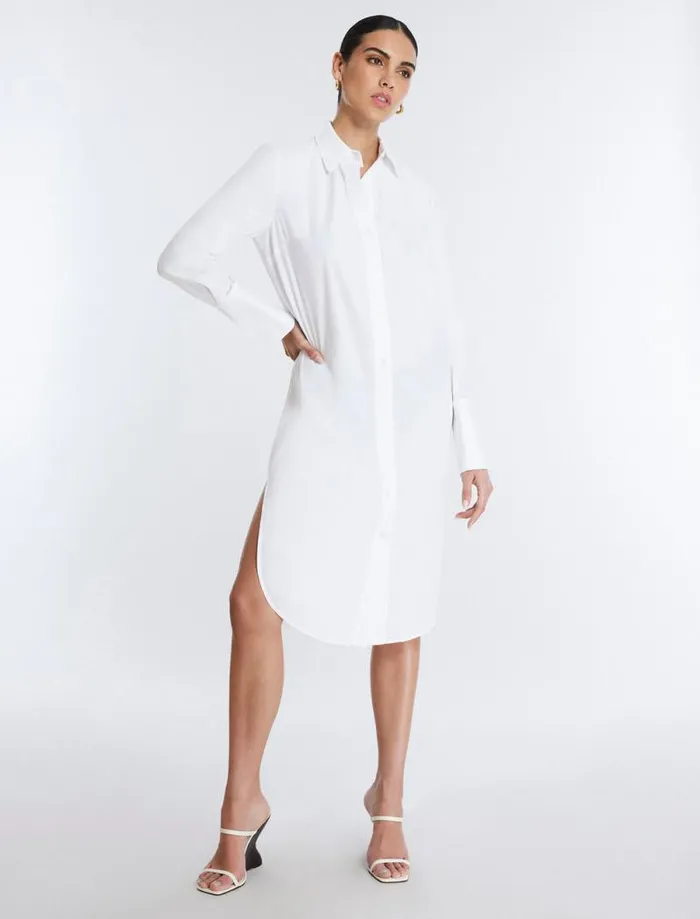 Women Cotton Poplin Shirt Dress White BCBG Dresses
