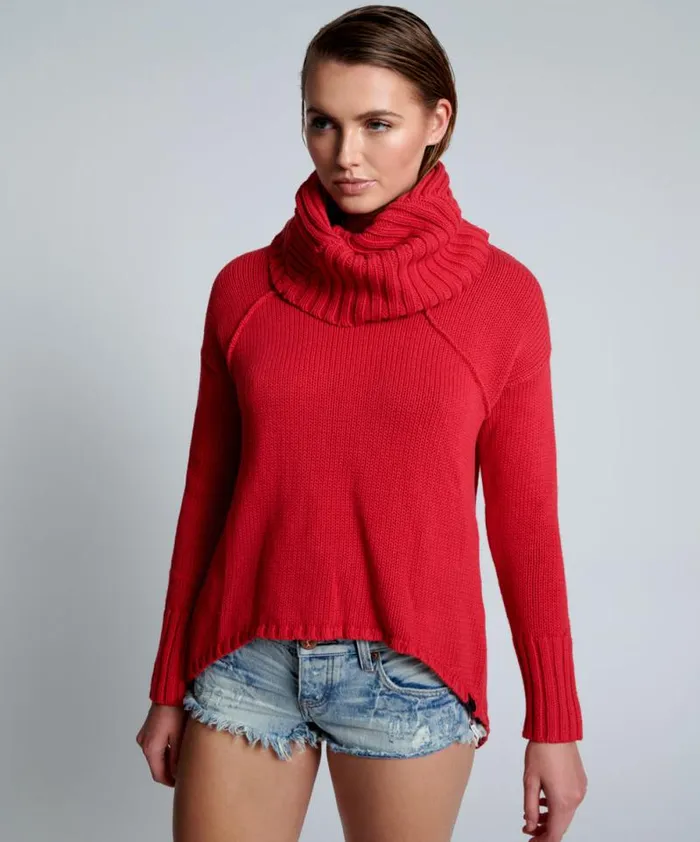 Women CRIMSON THICK PURE ROLL NECK SWEATER One Teaspoon Knitwear