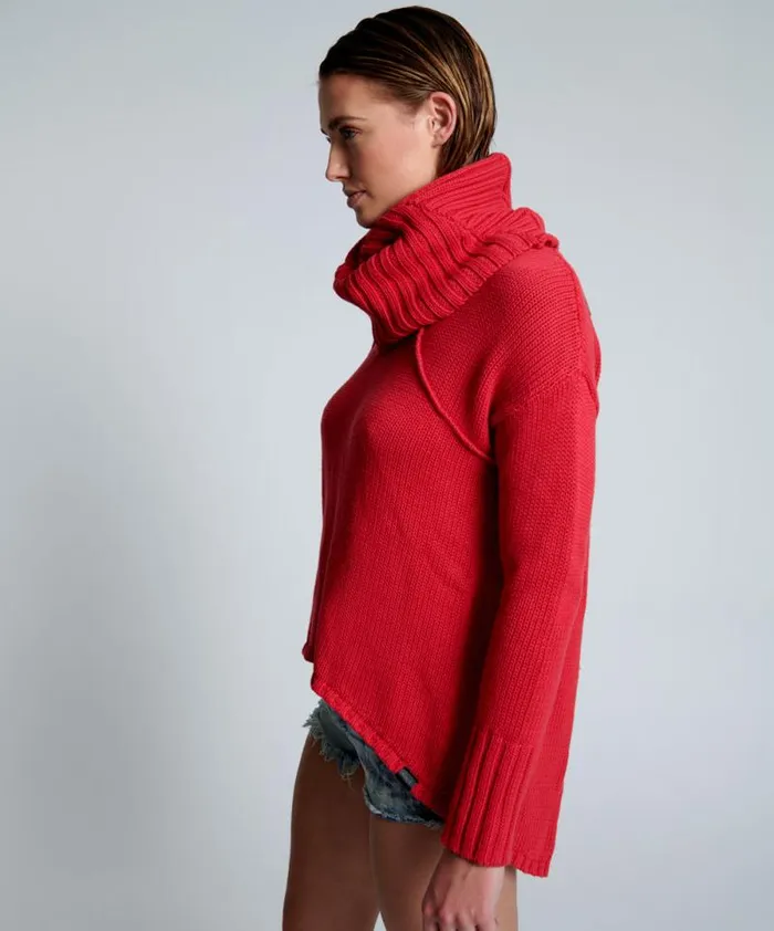 Women CRIMSON THICK PURE ROLL NECK SWEATER One Teaspoon Knitwear