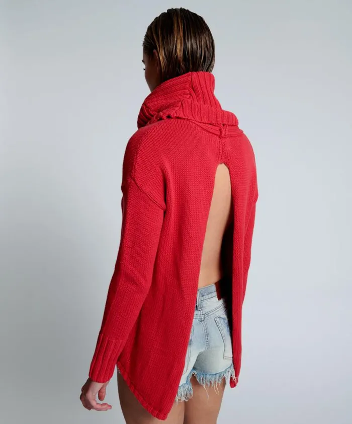 Women CRIMSON THICK PURE ROLL NECK SWEATER One Teaspoon Knitwear