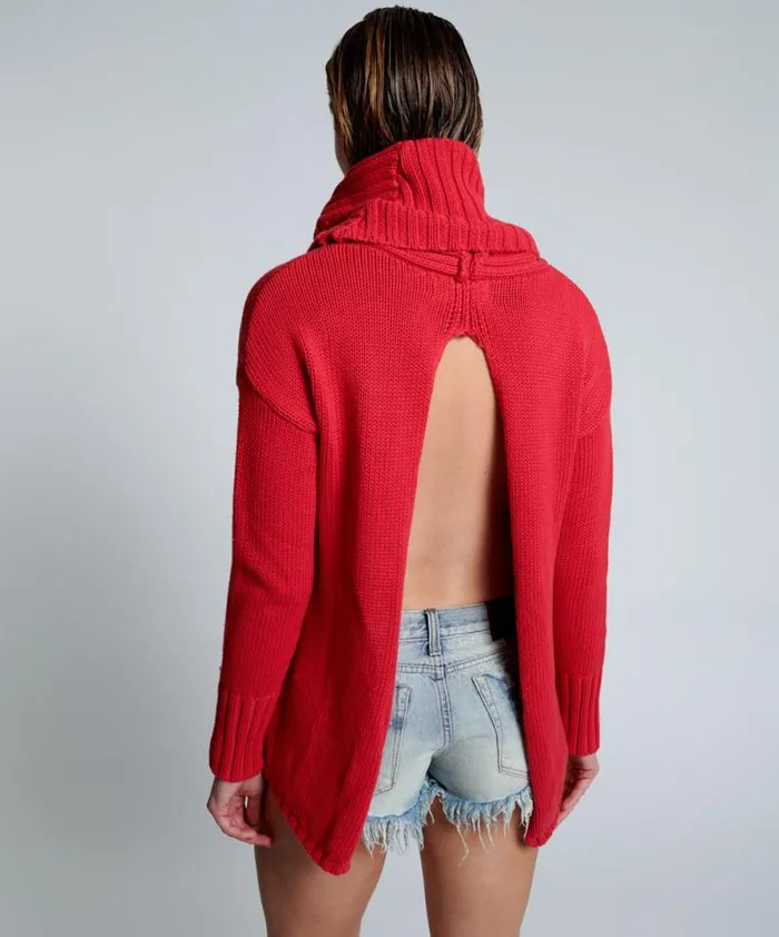 Women CRIMSON THICK PURE ROLL NECK SWEATER One Teaspoon Knitwear