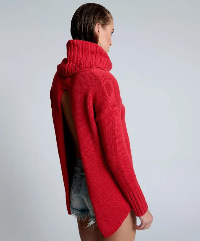 Women CRIMSON THICK PURE ROLL NECK SWEATER One Teaspoon Knitwear