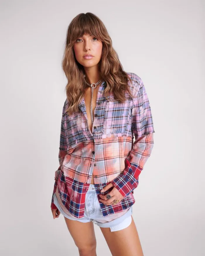Women DISTRESSED MIXED FLANNEL SHIRT One Teaspoon Shirts