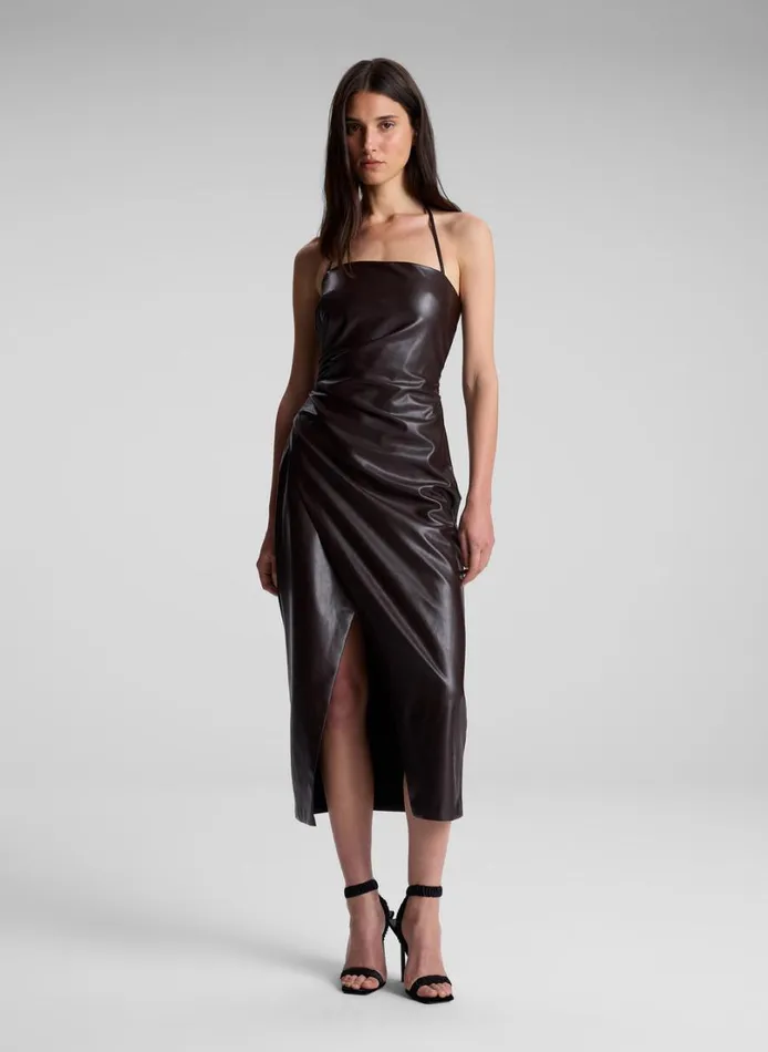 Women Dresses ALC Charlotte Vegan Leather Midi Dress Chocolate Plum