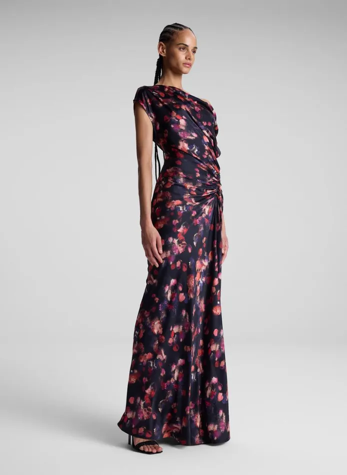 Women Dresses ALC Poppy Stretch Silk Gown Navy Multi