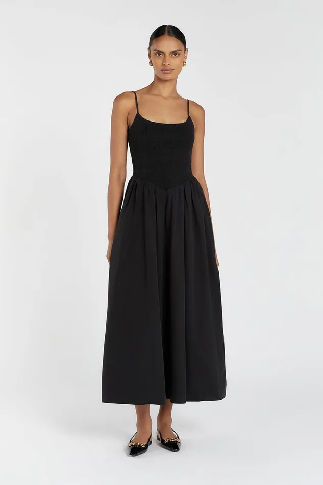 Women Event Dresses DISSH MILANO BLACK COTTON MIDI DRESS