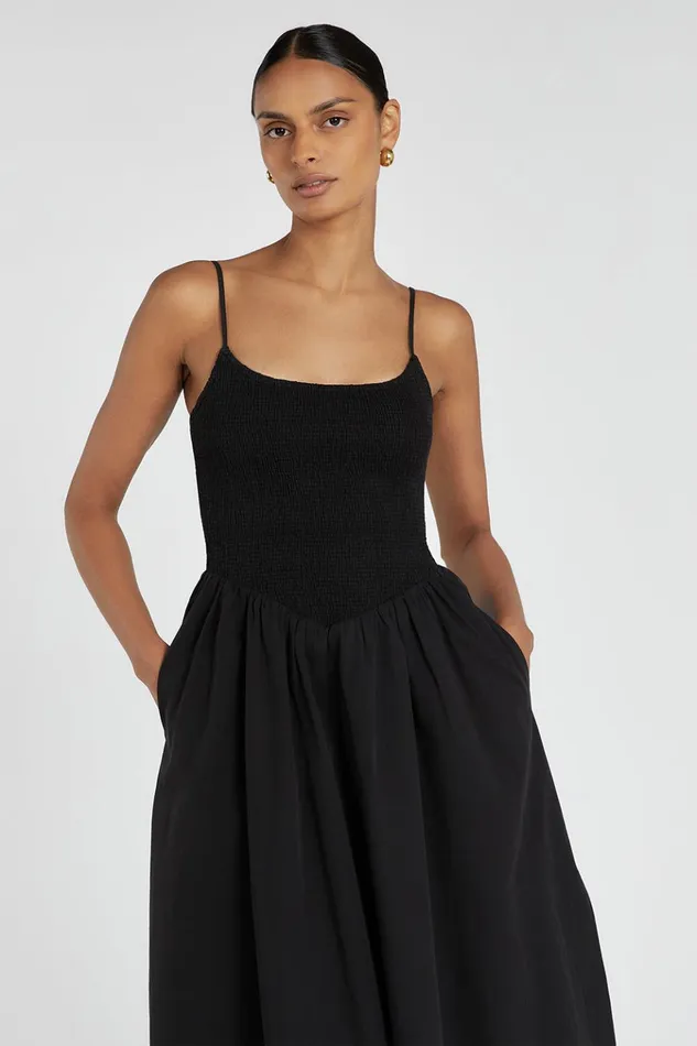 Women Event Dresses DISSH MILANO BLACK COTTON MIDI DRESS