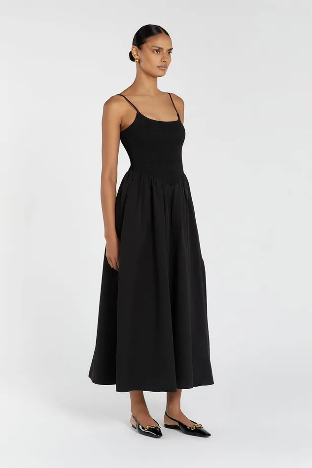 Women Event Dresses DISSH MILANO BLACK COTTON MIDI DRESS