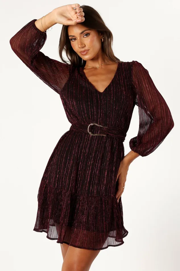 Women Fall Dresses Petal and Pup Glimmer Long Sleeve Mini Dress Pink