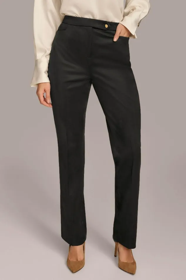Women FAUX SUEDE STRAIGHT LEG PANT Black Donna Karan New York Pants
