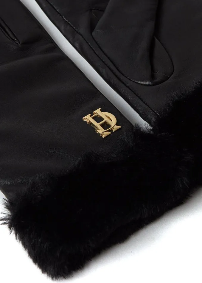Women Gloves Holland Cooper Cashmere Lined Faux Trim Leather Gloves Black Women Gloves Holland Cooper Cashmere Lined Faux Trim Leather Gloves Black