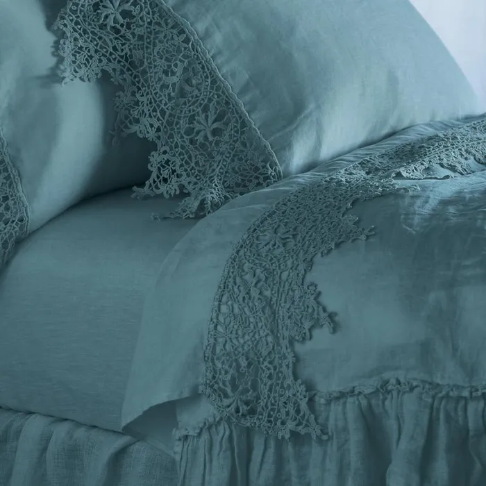 Women Gossamer Linen Lace Flat Sheet Cenote Sundance Catalog Bedding and Bath