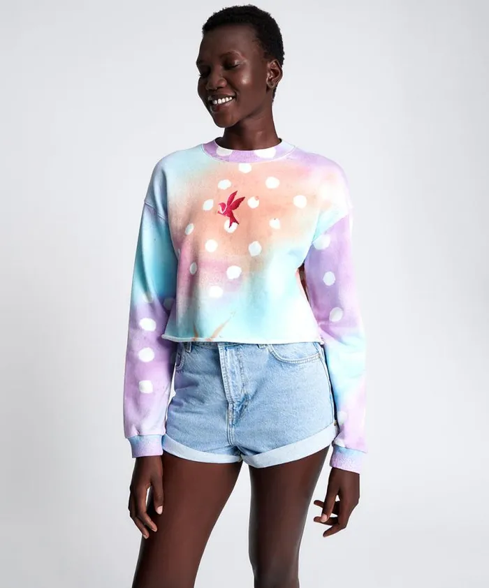 Women GRAFFITI TIE DYE CROPPED SWEAT One Teaspoon Hoodies And Sweats