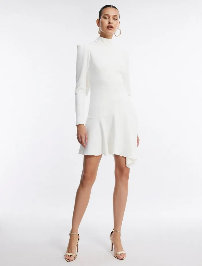 Women Guinevere NeckTie Mini Dress Cloudy White BCBG Dresses