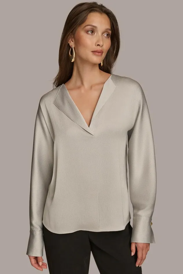 Women HAMMERED SATIN LONG SLEEVE VNECK BLOUSE Pavement Donna Karan New York Sweaters And Tops Women HAMMERED SATIN LONG SLEEVE VNECK BLOUSE Pavement Donna Karan New York Sweaters And Tops