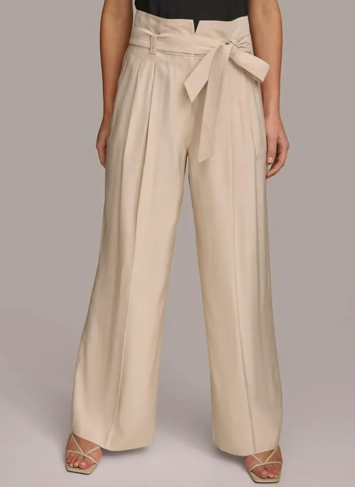 Women HIGH WAISTED WIDE LEG PANT Cream Donna Karan New York Pants