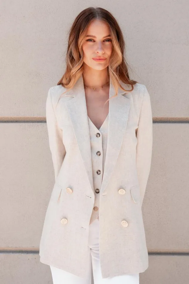 Women In Stock Tailoring Holland Cooper Double Breasted Blazer Natural Linen