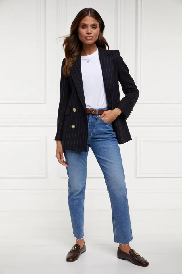 Women In Stock Tailoring Holland Cooper Double Breasted Blazer Navy Chalk Pin Stripe