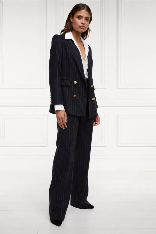 Women In Stock Tailoring Holland Cooper Double Breasted Blazer Navy Chalk Pin Stripe