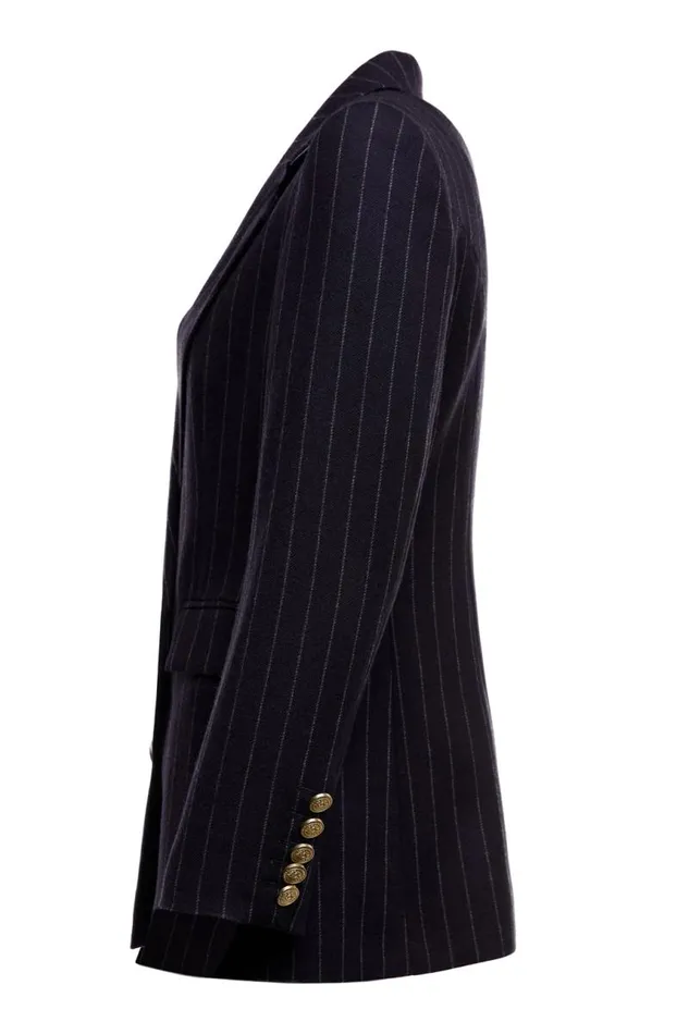 Women In Stock Tailoring Holland Cooper Double Breasted Blazer Navy Chalk Pin Stripe