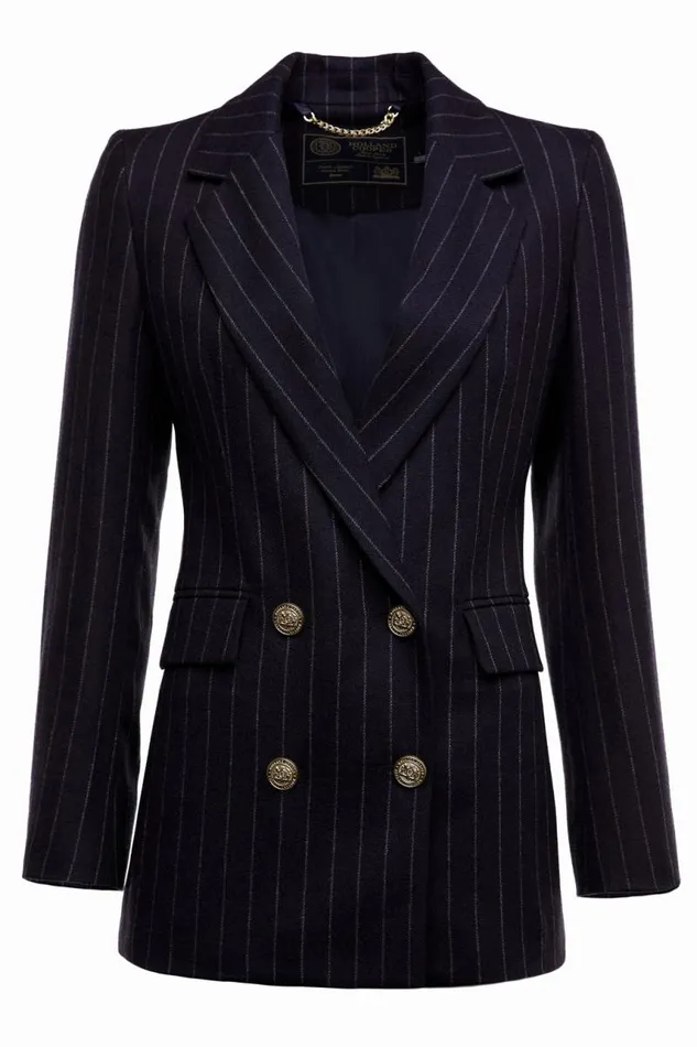 Women In Stock Tailoring Holland Cooper Double Breasted Blazer Navy Chalk Pin Stripe