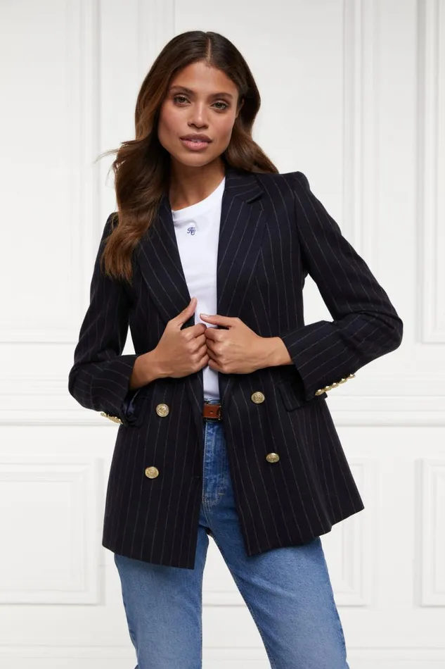 Women In Stock Tailoring Holland Cooper Double Breasted Blazer Navy Chalk Pin Stripe