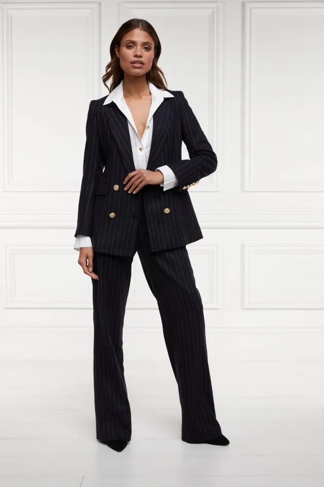 Women In Stock Tailoring Holland Cooper Double Breasted Blazer Navy Chalk Pin Stripe