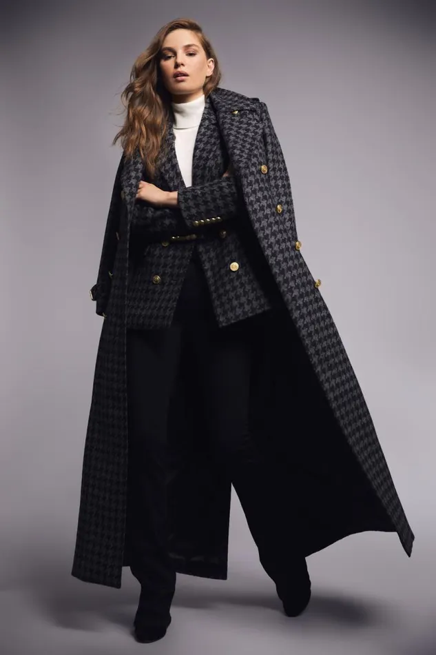 Women In Stock Tailoring Holland Cooper Full Length Chelsea Trench Coat Large Scale Charcoal Houndstooth