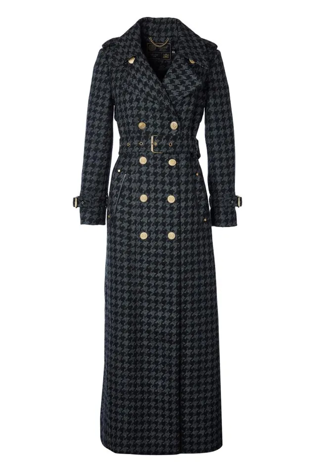 Women In Stock Tailoring Holland Cooper Full Length Chelsea Trench Coat Large Scale Charcoal Houndstooth