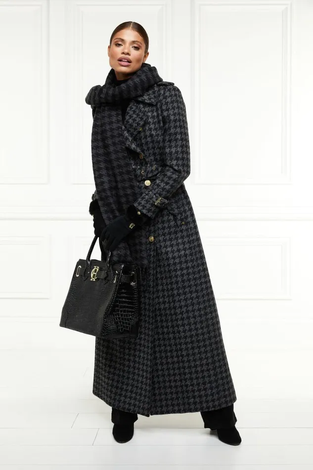 Women In Stock Tailoring Holland Cooper Full Length Chelsea Trench Coat Large Scale Charcoal Houndstooth