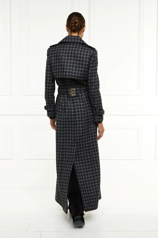 Women In Stock Tailoring Holland Cooper Full Length Chelsea Trench Coat Large Scale Charcoal Houndstooth