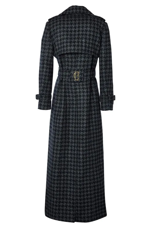Women In Stock Tailoring Holland Cooper Full Length Chelsea Trench Coat Large Scale Charcoal Houndstooth
