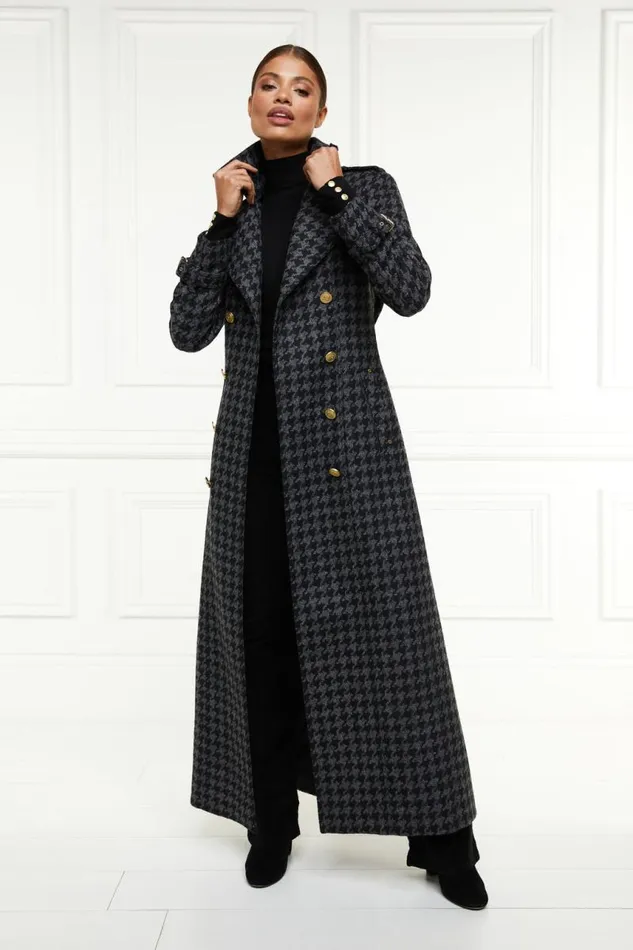 Women In Stock Tailoring Holland Cooper Full Length Chelsea Trench Coat Large Scale Charcoal Houndstooth