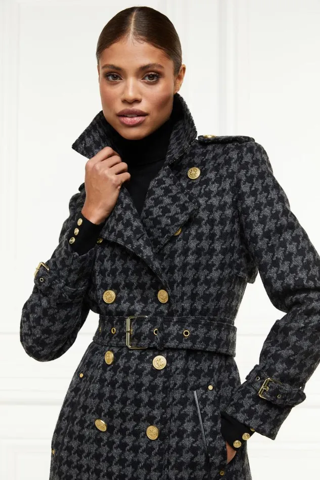 Women In Stock Tailoring Holland Cooper Full Length Chelsea Trench Coat Large Scale Charcoal Houndstooth