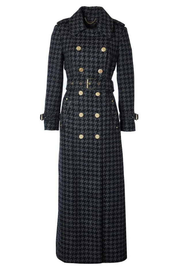 Women In Stock Tailoring Holland Cooper Full Length Chelsea Trench Coat Large Scale Charcoal Houndstooth