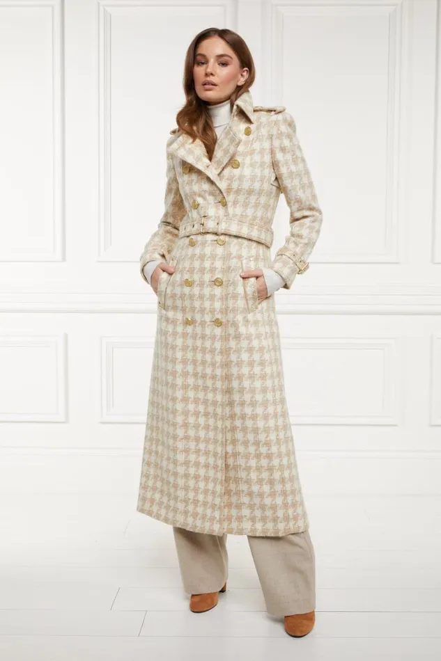 Women In Stock Tailoring Holland Cooper Full Length Marlborough Trench Coat Camel Houndstooth Women In Stock Tailoring Holland Cooper Full Length Marlborough Trench Coat Camel Houndstooth