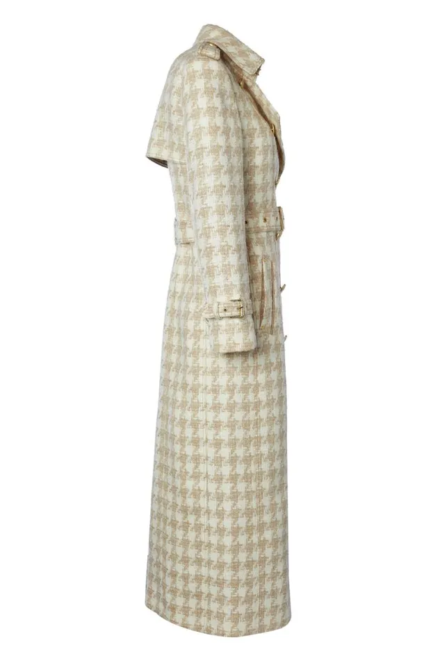 Women In Stock Tailoring Holland Cooper Full Length Marlborough Trench Coat Camel Houndstooth