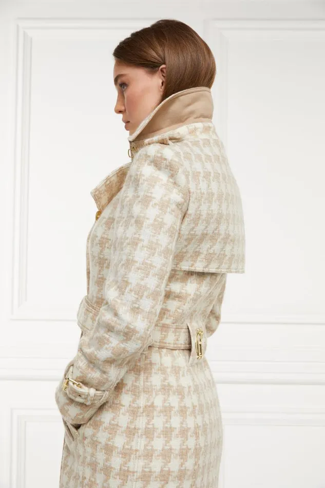 Women In Stock Tailoring Holland Cooper Full Length Marlborough Trench Coat Camel Houndstooth