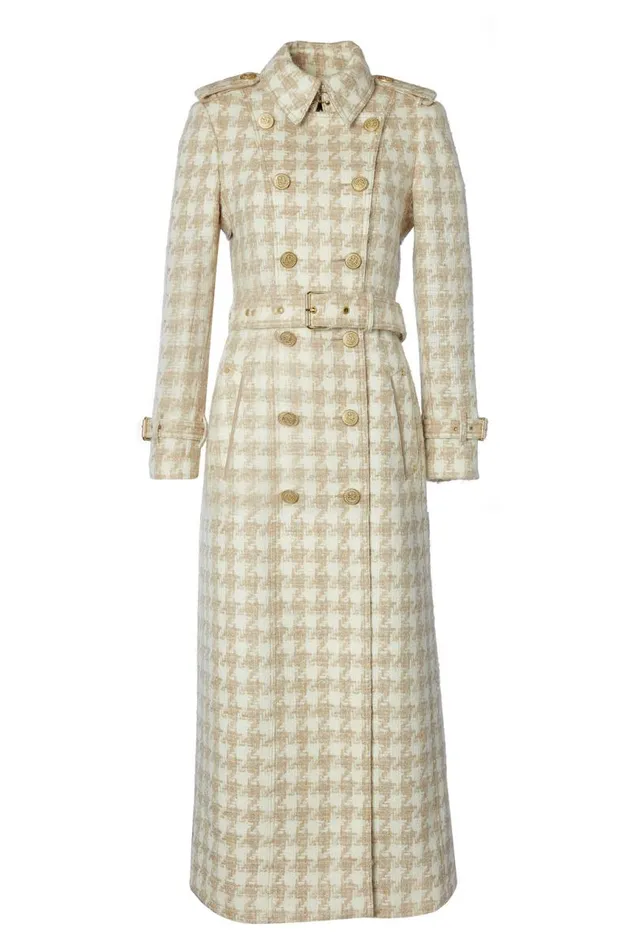 Women In Stock Tailoring Holland Cooper Full Length Marlborough Trench Coat Camel Houndstooth
