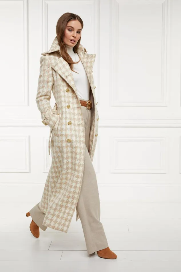 Women In Stock Tailoring Holland Cooper Full Length Marlborough Trench Coat Camel Houndstooth