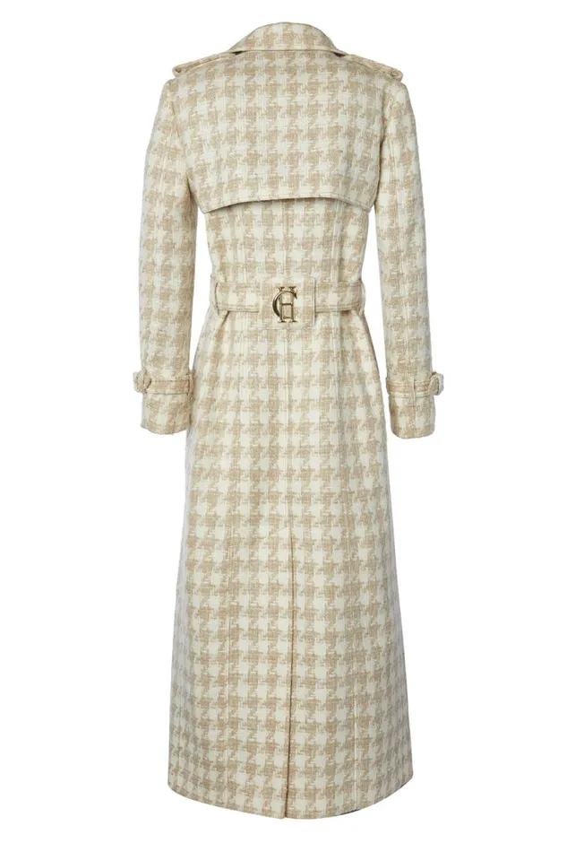 Women In Stock Tailoring Holland Cooper Full Length Marlborough Trench Coat Camel Houndstooth