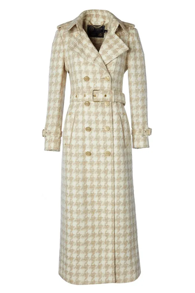 Women In Stock Tailoring Holland Cooper Full Length Marlborough Trench Coat Camel Houndstooth
