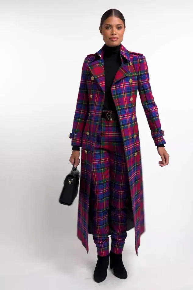 Women In Stock Tailoring Holland Cooper Full Length Marlborough Trench Coat Macpherson Tartan