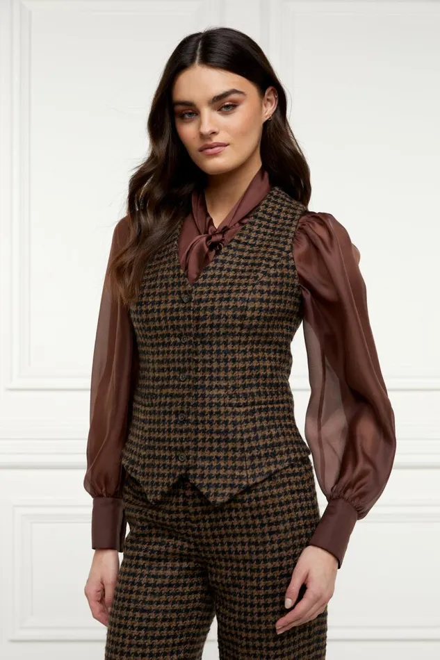 Women In Stock Tailoring Holland Cooper Hampton Waistcoat Chocolate Houndstooth Women In Stock Tailoring Holland Cooper Hampton Waistcoat Chocolate Houndstooth