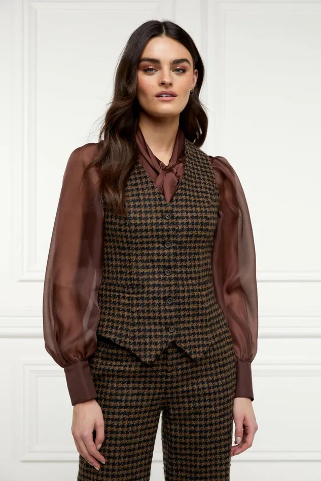Women In Stock Tailoring Holland Cooper Hampton Waistcoat Chocolate Houndstooth Women In Stock Tailoring Holland Cooper Hampton Waistcoat Chocolate Houndstooth